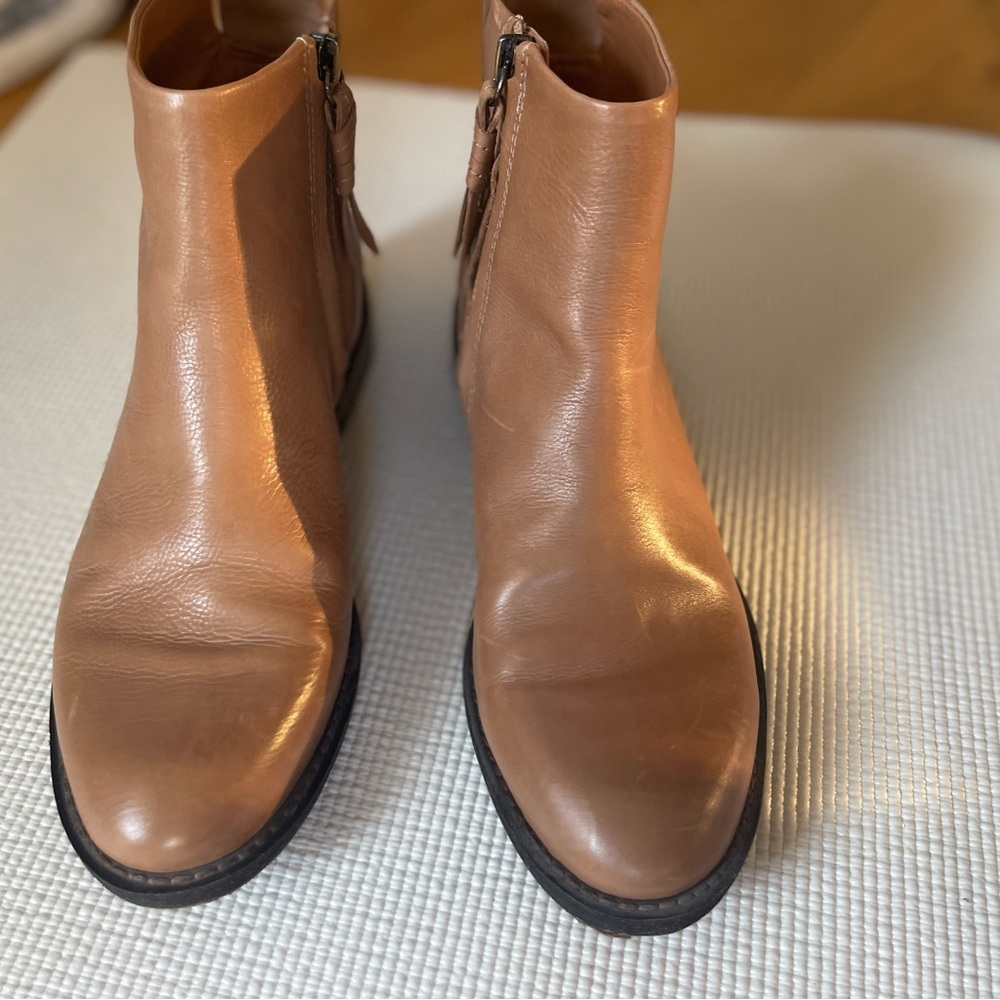 Franco Sarto “Lori” ankle boot in beige buttery soft leather.